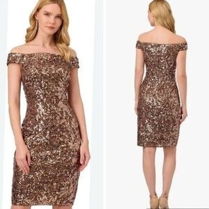 Adrianna Papell Off-Shoulder Sequin Dress – New With Tags. Size 6